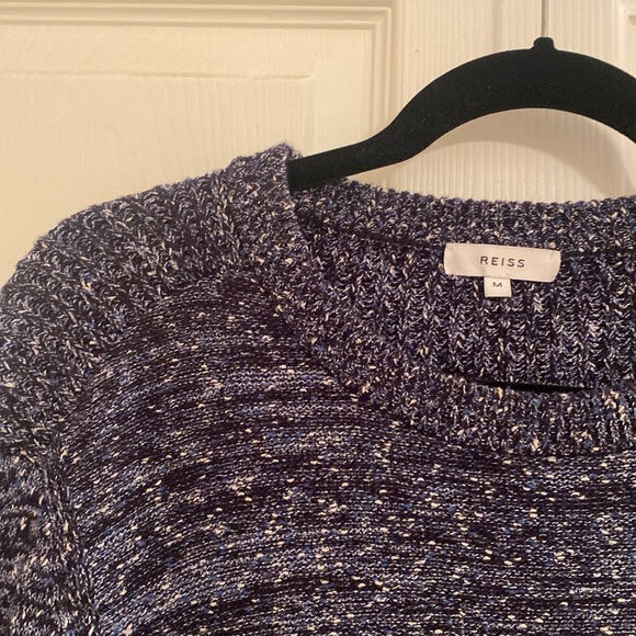 REISS Navy Speckled Crewneck Sweater - Picture 2 of 6